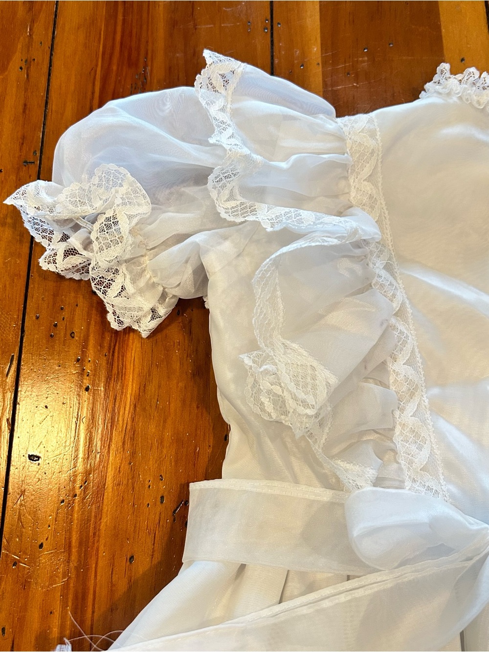 Sz7 Vintage White Ruffled Lace Party Dress - Picture 9 of 14